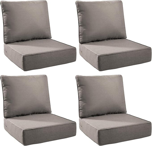 6" Thick Outdoor Cushions 24x24x6, 4-Set Deep Seat Patio Cushions with Removable Cover, Waterproof & Fade Resistant Replacement for Wicker Chair, Loveseat, Sofa - Grey
