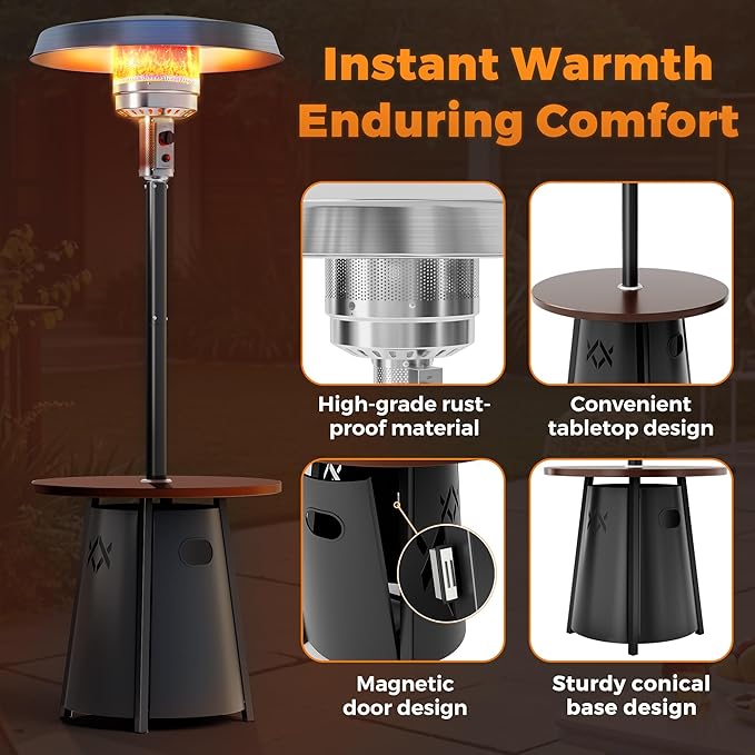 Pamapic 50,000 BTU Outdoor Heaters for Patio with Round Table Design, Premium 304 Stainless Steel Burner, Triple Protection System Propane Patio Heater for Porch Garden, Residential & Commercial Use