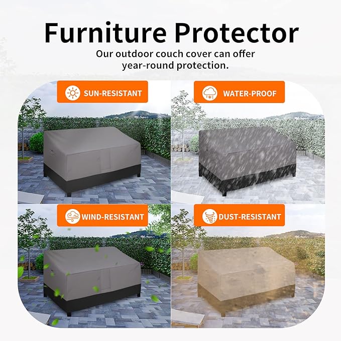 Easy-Going Waterproof Outdoor Couch Cover, Heavy Duty 3-Seater Patio Sofa Cover, Windproof Outdoor Furniture Cover with Air Vent （88Wx32.5Dx33H inch,Gray/Black
