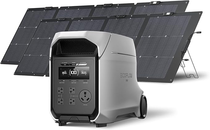 EF ECOFLOW DELTA 3 Ultra Plus Portable Power Station with 2X220W Solar Panel, 3072Wh LiFePO4 Battery, 3600W (7200W Surge) Output, Expandable to 11kWh, Reliable Home Battery Backup & Camping