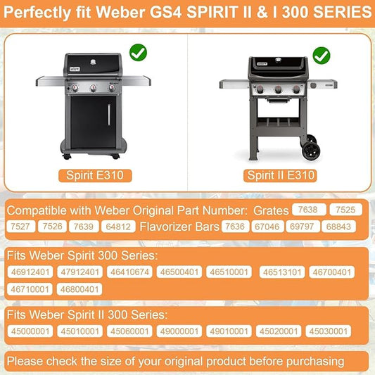 Grill Parts for Weber GS4 Spirit 2 Parts Spirit II/I 300 SER E310 S310 E320 S320, 304 Stainless Steel Flavorizer Bars 7636 67046 69797&7638 65906 Grill Grates for Weber GS4 Spirit II Replacement Parts