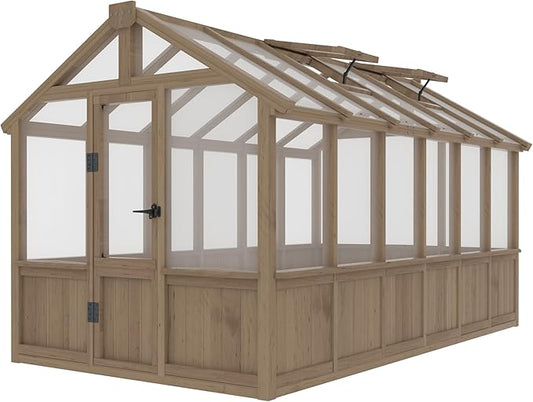 Mupater 6 x 12 FT Wooden Polycarbonate Greenhouse, Outdoor Green House Kit with Ventilated Window and Lockable Door, Walk-in Greenhouse for Backyard, Patio