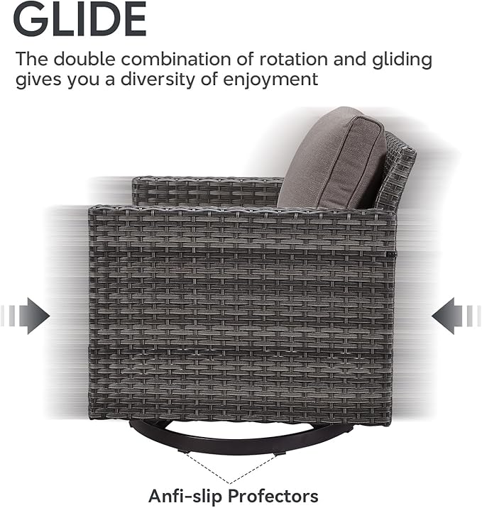 Outdoor Swivel Rocker Chairs Set of 4 with Fire Pit Table - 5 Peice Wicker Patio Furniture Set Conversation Set with 50,000 BTU Fire Pit for Deck Backyard - Grey Wicker Grey Cushion