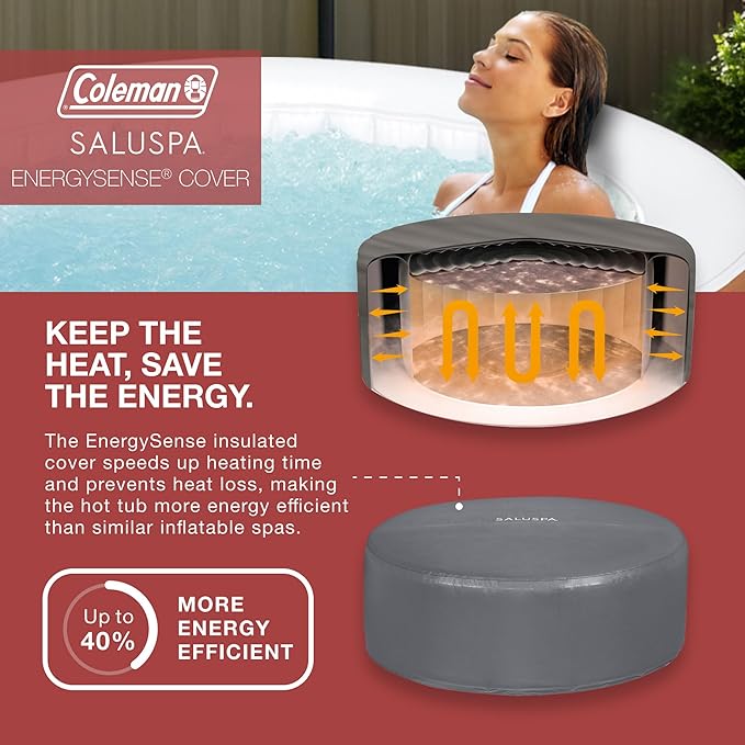 Coleman Ponderosa AirJet 2 to 4 Person Inflatable Hot Tub Round Portable Outdoor Spa with 120 AirJets and EnergySense Energy Saving Cover, Orange