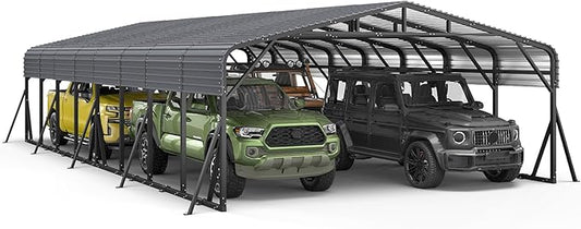 20x40FT Metal Carport, Heavy Duty Car Garage w/Reinforced Support Rods and Windproof Ground Anchors, All-Weather Multi-Use Outdoor Shelter for 4 Car, Boats and Truck