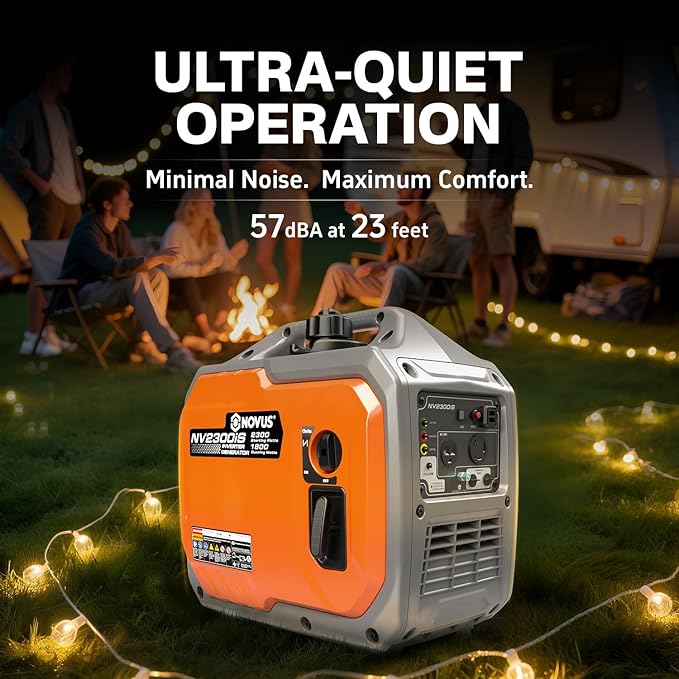 NOVUS 2300-Watt Portable Inverter Generator, Gas Powered, RV Ready, Quiet Small Gas Generators for Home Backup, Outdoor Camping, Parallel Capable, with CO Sensor, EPA Compliant