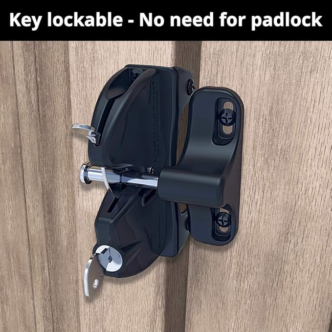 D&D Technologies LLAA LokkLatch, Locking Gate Gravity Latch, Key Lockable on One Side of Gate, for Metal, Wood, and Vinyl Fences, Black