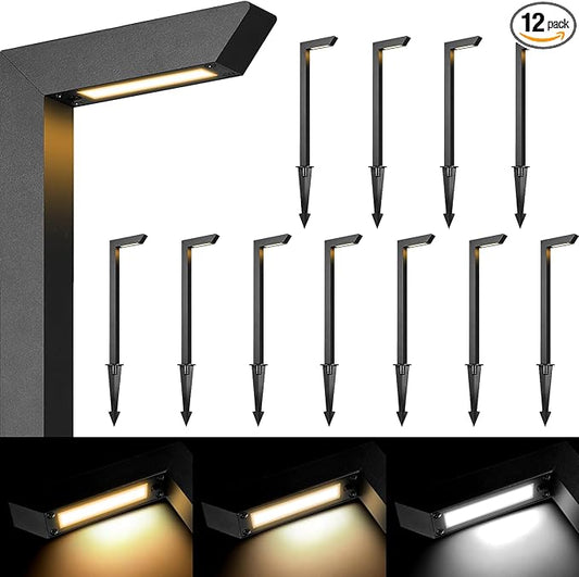 Gardencoin 3CCT LED Low Voltage Landscape Pathway Light, 12V Premium 3000K/4000K/5000K Selectable Path Lights Wired, Modern Walkway Lights Outdoor, Higher Housing with Larger Stake (19.71IN, 12pack)