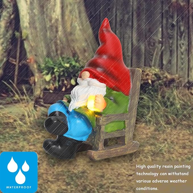 halp·ssfm Garden Gnome Statue Solar Light Miniature Outdoor Decor Gnome Figurine for Outdoor Indoor Home Lawn Yard Balcony Porch Patio for Women Mom Grandma 3.54"x2.36"x4.72"