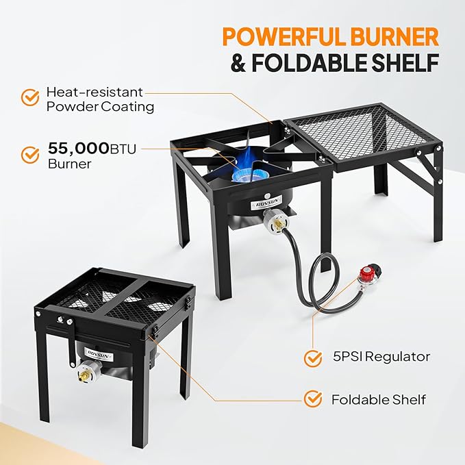 ROVSUN 30QT Turkey Fryer & 10QT Fish Fryer Kit w/ 55,000BTU Propane Stove, Aluminum Outdoor Deep Fryer & Seafood Boiler Steamer w/Baskets, Thermometer, Marinade Injector, Turkey Rack & Rack Lifter
