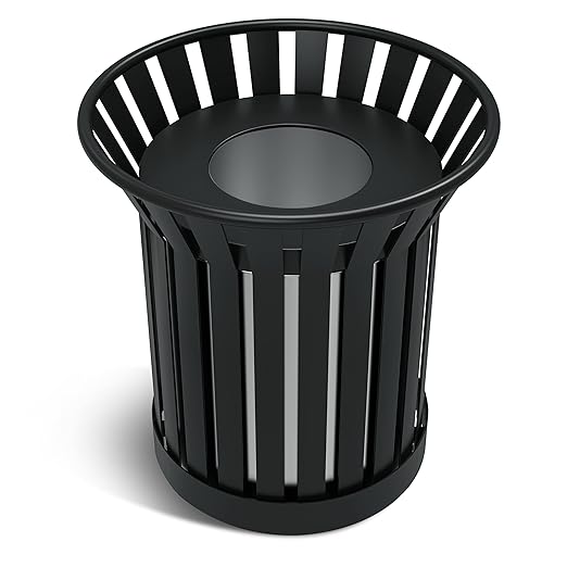 25.2IN Large Round Large Outdoor Trash Can, Heavy Duty Metal Slatted Garbage Can Outdoor, All Weather Resistant Commercial Garbage Cans, Waste Receptacle in Park, School, Beach, Patio Black