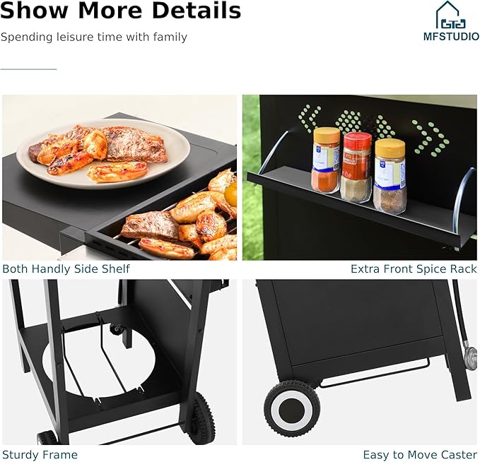 MFSTUDIO 2-Burner Propane Gas BBQ Grill with Cast Iron Griddle Pan, 20,000 BTU Output Small Barbecue Grill for Outdoor, Patio, Backyard and Balcony