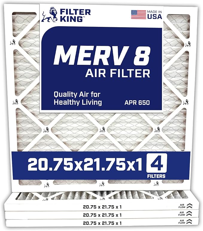 Filter King Air Filters 20.75x21.75x1 | 4-PACK | MERV 8 HVAC Pleated AC Furnace Filters | Air Purifier | Replacement Filters for Clean, Healthy & Fresh Environment | MADE IN USA