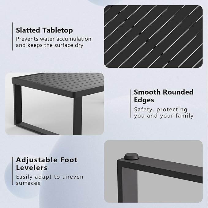 Aluminum Outdoor Patio Coffee Table for for Deck, and Poolside (Black, All-Aluminum)