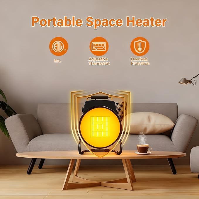 Outdoor Heater for Patio, Portable Heaters for Outdoor Use, Fast Heat PTC Ceramic Portable Heaters, Overheat, 3-Mode Electric Heater for Greenhouse, Outside, Garage, Deck & Patio