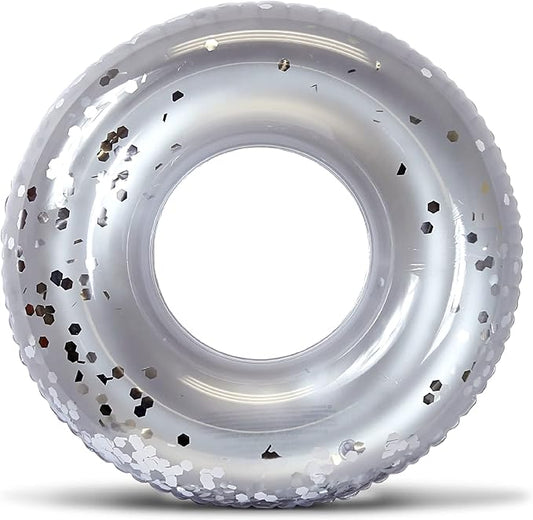 POZA Inflatable Pool Float Tube – Sparkly Confetti Swim Ring, Heavy Duty UV Resistant Inflatable Tube Pool Float for Kids & Adults – Multiple Colors & Sizes – Beach, Lake & Pool Party Float