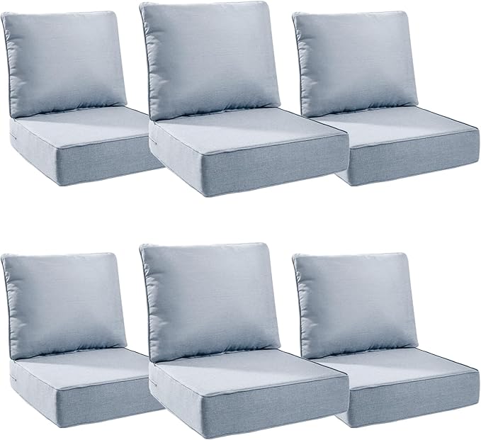 6" Thick Outdoor Cushions 24x24x6, 6-Set Deep Seat Patio Cushions with Removable Cover, Waterproof & Fade Resistant Replacement for Wicker Chair, Loveseat, Sofa - Baby Blue