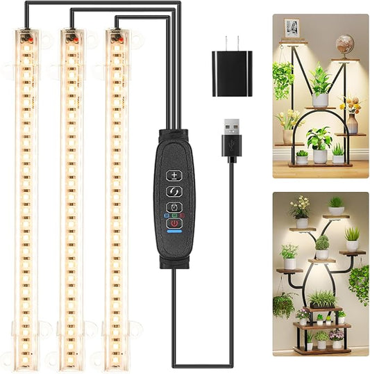 3 Head 7.8 Inches LED Grow Light Strips, Grow Lamps for Indoor Plants Full Spectrum 3000K, 72 LEDs Plant Light Strips with 3/9/12H Timer, 10 Dimmable Levels for Seedling Succulent