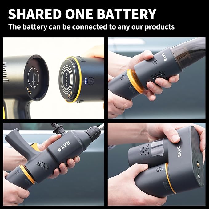 BAYU 4 in 1 Car Smart Kit, 19000PA Car Vacuum Cleaner, 200PSI Cordless Pressure Washer, 150PSI Tire Inflator Portable Air Compressor, 15000mAh Portable Charger for Car, Bike, Motor (E-Pro)