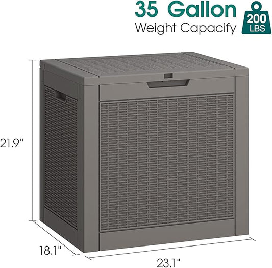 Outdoor Storage Box, Resin Deck Boxes Indoor and outdoor, Waterproof Storage Box Lockable Lid (Grey, 35 Gallon-2 Pack)