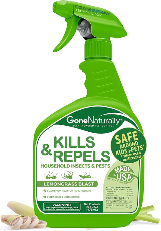 Pest Control & Bug Spray for Home – Kills & Repels Ants, Roaches, Spiders, Flies, Mosquitoes, Silverfish & More – Safe for Kids & Pets – Indoor & Outdoor Use (Lemongrass Scent, 16oz)