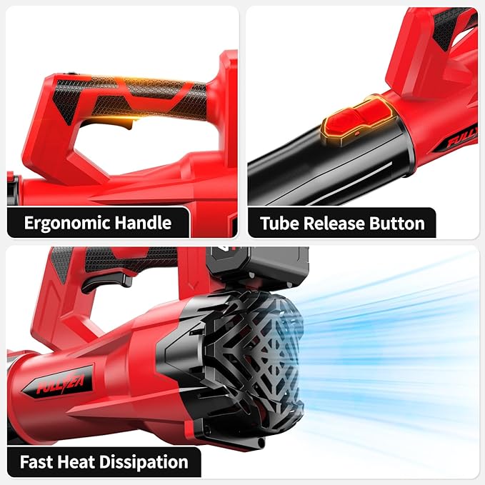 FULLYEA Cordless Leaf Blower, 6 Speed Modes, 500 CFM/150 MPH Leaf Blower Cordless with 3 Tubes & 2x4.0Ah Batteries, Battery Powered Leaf Blowers for Patio, Yard, Sidewalk, Garage Cleaning, Lawn Care