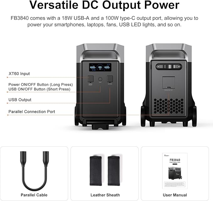 FOSSiBOT 3840Wh Extra Battery for F3600 Pro, Lifepo4 Battery Expandable to 15600Wh for Home Backup Use, Emergency, Camping, RV