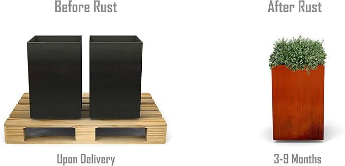 Plantercraft Customize Your Tall Cube Corten Steel Planter Garden Box Heavy Duty | Made in USA | Fully Assembled | Commercial Residential