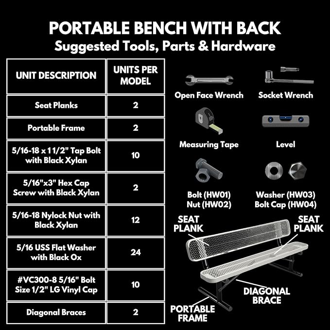 COATEDOUTDOORFURNITURE Heavy-Duty Portable Outdoor Bench Thermoplastic Coated, Punched Steel, Commercial-Grade Seating, Made in America (Portable with Back, 6 Ft, Textured Orange)