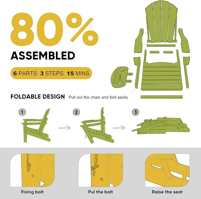 Adirondack Chair Set of 8, HDPE Folding Adirondack Chair with Multifunctional Cup Holder, Weather Resistant Fire Pit Chair for porches, patios, poolsides, Decks.