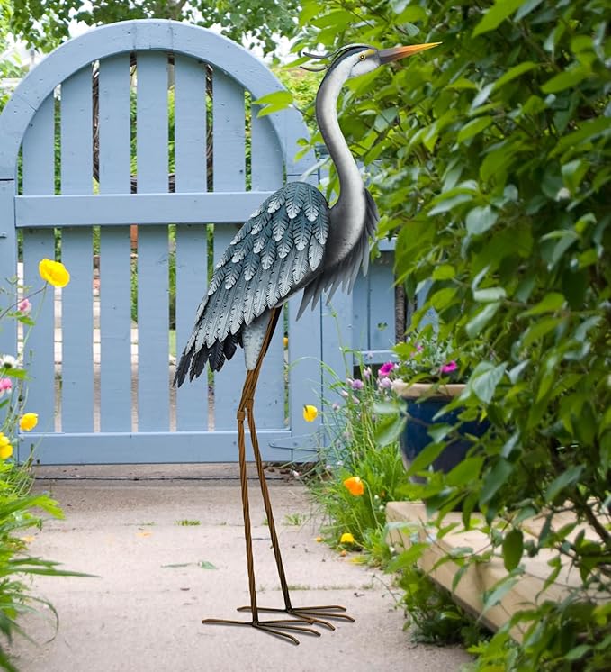 Regal Art & Gift Blue Heron Metal Statue – Indoor Outdoor Decorative Sculpture for Home & Garden Décor, Weather-Resistant Yard Art Figure for Patio, Lawn