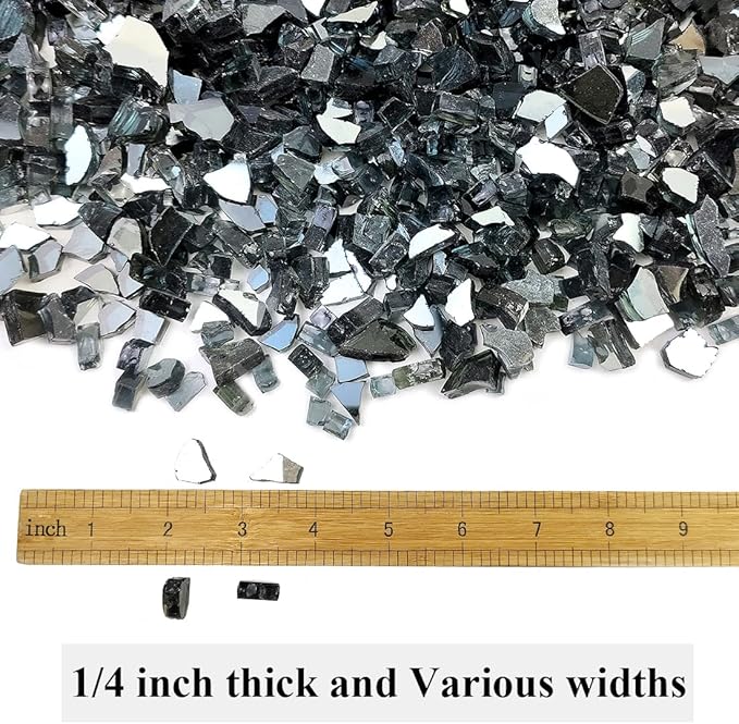 Fire Glass for Propane Fire Pit, 1/4 Inch High Reflective Fireplace Glass Rocks for Fire Pit Table, 10 lbs Fire Pit Glass Rocks for Outdoor Fire Table and Landscaping, Black Reflective