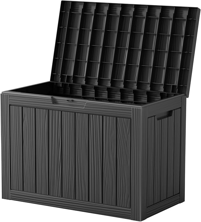 Vixzen 45 Gallon Resin Deck Box, Lockable Outdoor Storage Box for Patio Cushions Storage Furniture,Garden Tools, Pool Supplies, Weatherproof and UV Resistant