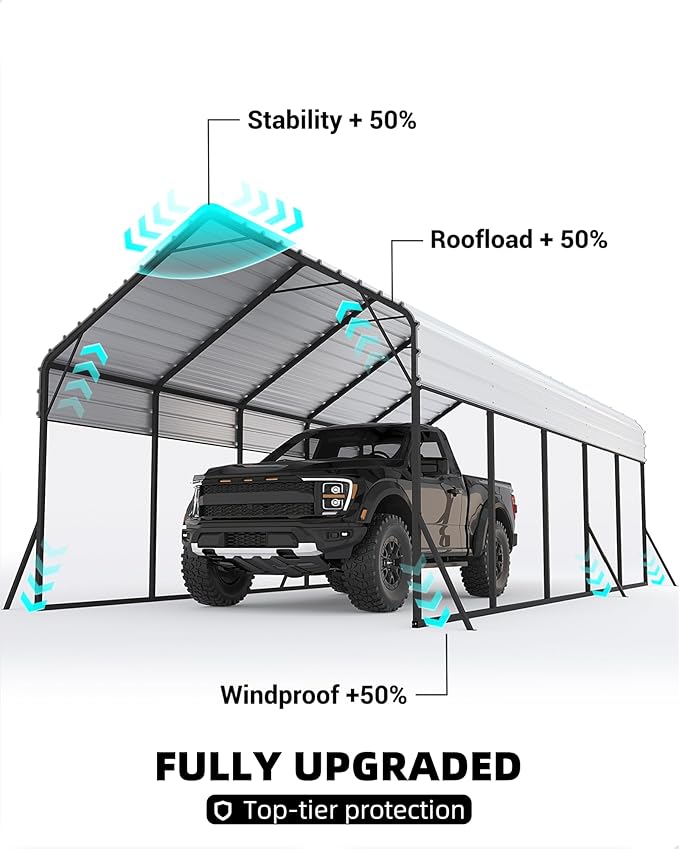 Heavy Duty Metal Carport, 13x26 FT Oversized Shelter with Galvanized Steel Frame and Roof, Metal Carport Shelter for Boats, SUVs and Trucks
