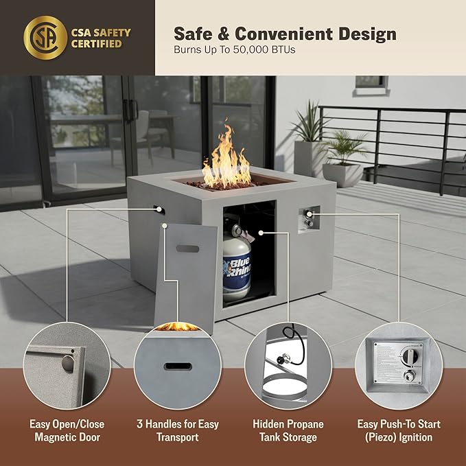 Kinger Home Loren 32-Inch Round Propane Fire Pit Table, Alloy Steel Outdoor Fire Pit with 50,000 BTUs, CSA Certified, Includes a Burner lid, Lava Rocks and Weatherproof Cover