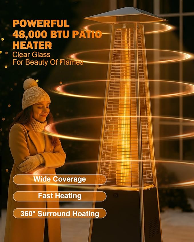 Pyramid Patio Heater for Outdoor Use, 48000 BTU Fast Heating Propane with Wheels & Weatherproof Cover, Triple Protection System Outdoor Heaters for Patio, Yard, Pool, Garden (2 Black Heater)