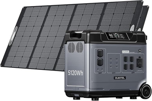 OUKITEL P5000 Portable Power Station 5120Wh with 2×400W Solar Panels, 2200W LiFePO4 Solar Generator, 1000W MPPT, 5 AC Outlets, 2.8H Fast Charge, 10-Year Lifespan for Home & Outdoor
