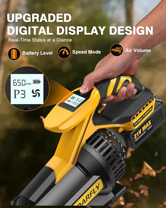Leaf Blower Cordless, 650CFM & 3 Speed Levels,Electric Cordless Leaf Blower with LCD Display，Blowers for Lawn Care with 2 * 4.0Ah Battery Powered,Blowers for Lawn Care,Yard, Blowing Leaves, Dust, Snow