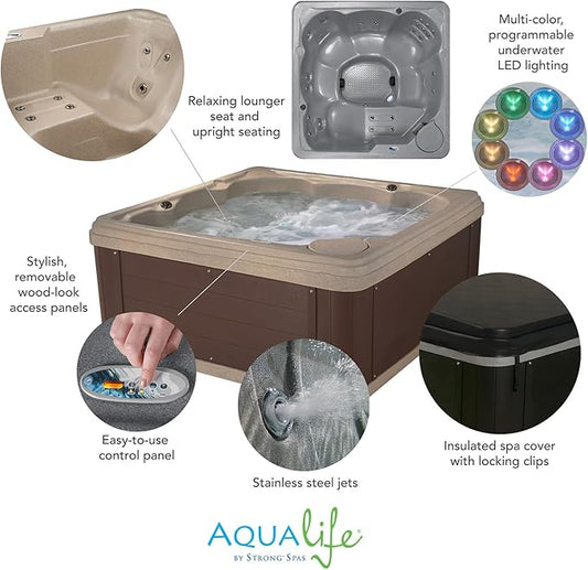 AquaLife Inland™ 5-6 Person 24-Jet Lounger Hot Tub with LED Lighting, Digital Control, Insulated Cover