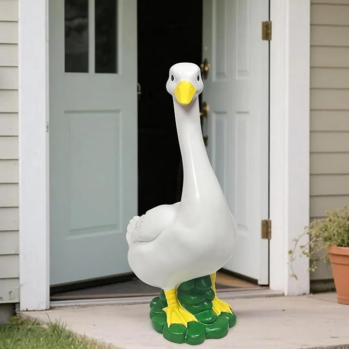ASDFG Porch Goose Garden Decor Statues - Large White Yard Goose Statue Resin Duck Sculpture 20" High Lawn Goose Front Porch Goode Home Decorations Housewarming Birthday Gifts for Mom Women
