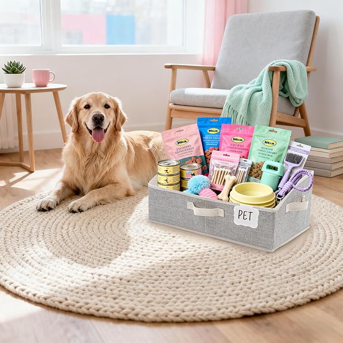 Closet Organizers and Storage with Labels Clip,Trapezoid Storage Bins,Storage Baskets for Shelves,Gift Basket Empty for Birthday,Books,Foldable Toy Storage Organizer,Large,Honey Beige,3-Pack