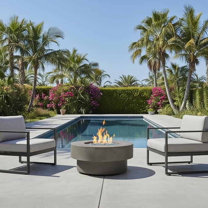 Propane Fire Pit Table, 34" Firepits for Outside, Gas Fire Pit for Outside Patio, Propane Fire Table with Burner Lid for Patio, Pool, 50000BTU, Tank Outside, Tank Not Included, Cement Grey
