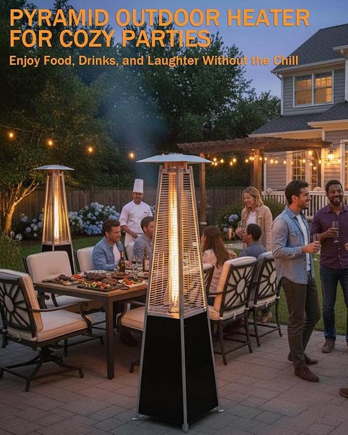 Pyramid Patio Heater for Outdoor Use, 48000 BTU Fast Heating Propane with Wheels & Weatherproof Cover, Triple Protection System Outdoor Heaters for Patio, Yard, Pool, Garden (2 Black Heater)