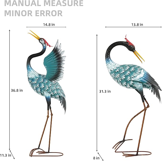 Ultym 36.8" Metal Crane Garden Statue, Handcrafted Extra-Large Blue Heron Decor Sculptures with Stable U-Ground Stakes, Backyard Decoration, Metal Garden Bird Animal Yard Art, Lawn Ornament Decor