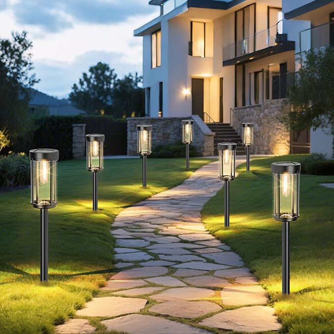 16 Pack Solar Lights Outdoor Waterproof for Garden Walkway Pathway Lawn Yard Decorative Modern Landscape Lighting. (Warm White Light, 16)