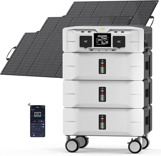 IEE SP5000 7680Wh Solar Power Station, 5000W(9000 Peak) AC Output, 120V/240V Split Phase LFP Battery with 3x100W Solar Panels, 1.6h Fast Charge Portable Power Generator for Home Backup, Emergency, RV
