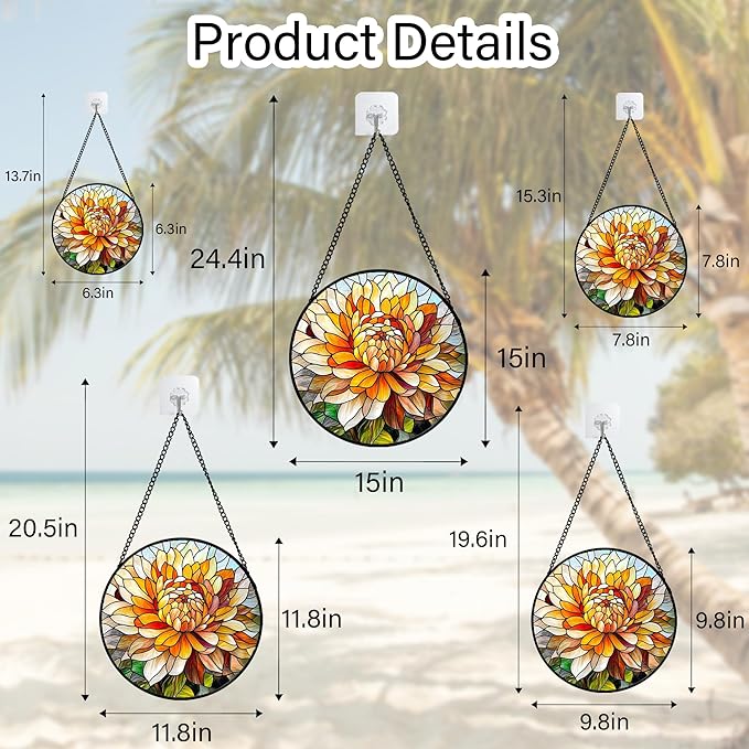 CRISGIF Stained Glass Window Hanging - Chrysanthemum Suncatcher for Doors Garden Patio Birth Flowers Sun Catchers Decor Christmas Mother's Day Birthday Gifts for Women Men Mom Nana Friend 15 in