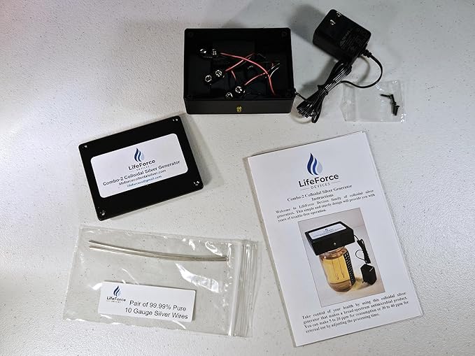 LifeForce Devices COMBO-2 Basic Silver Generator Package – Home & Off-Grid Solution Kit – Makes 32oz in 16 Minutes – Dual Power with Pure Silver Wires (Gauge-10)