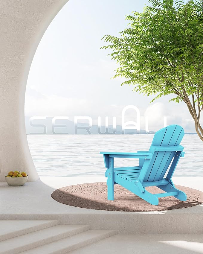 SERWALL Folding Adirondack Chair Weather Resistant Patio Chair Outdoor Chairs Set of 8 Painted Adirondack Chairs - Light Blue