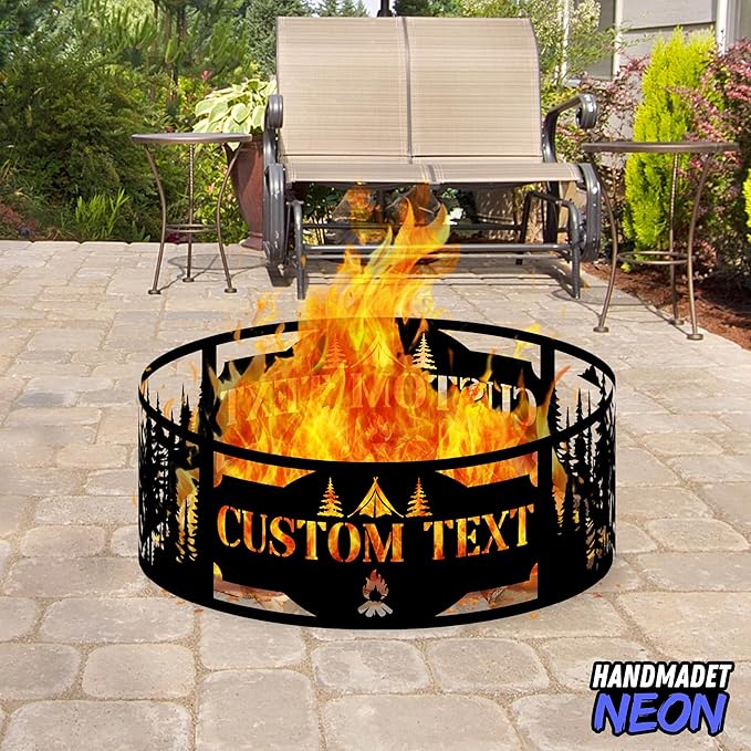 Personalized Forest Bear Fire Pit Ring 360 Degree, Custom Outdoor Campfire Round Firepit, Pits Gifts for Wood Burning, Fireplace, Camping Essentials, Bonfire, Raised Garden Bed